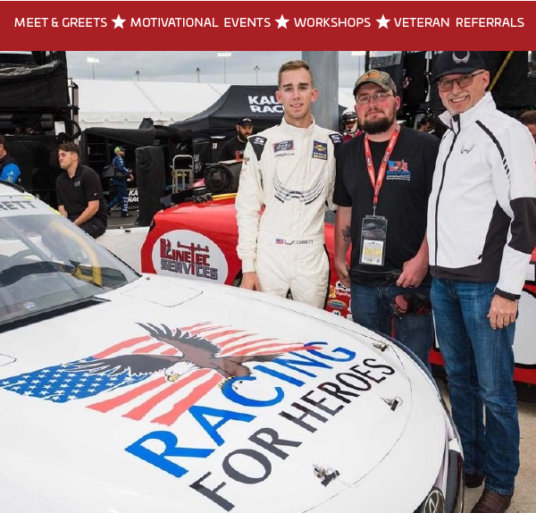 photo of Colin Garrett with Veteran at race track